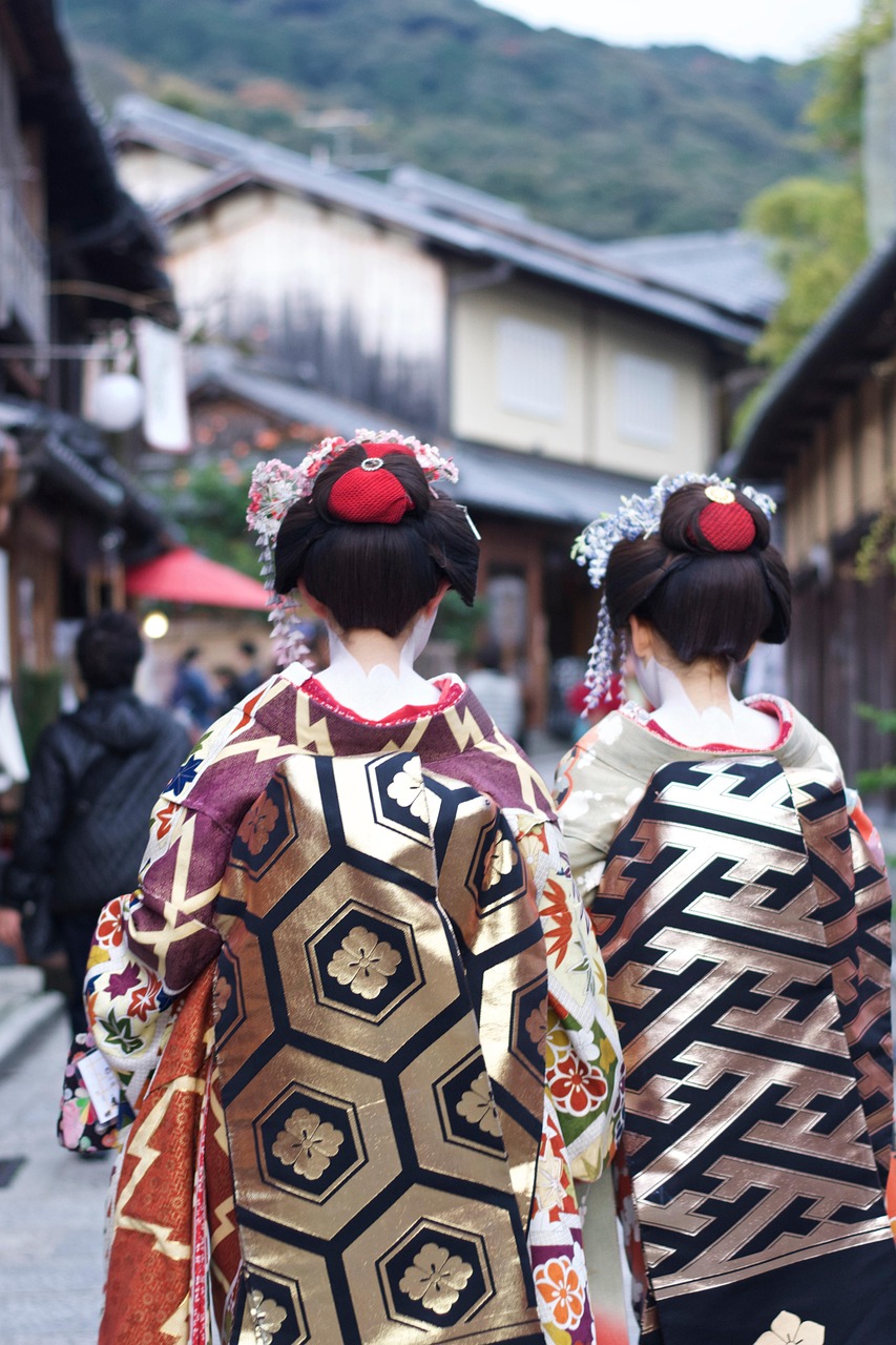 women, kimono, geisha, maiko, japanese style, traditional, culture, back view, outdoors, kyoto, japan, kimono, kimono, geisha, geisha, geisha, geisha, geisha, maiko, japan